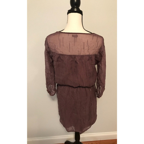 Urban Outfitters Ecote Long-Sleeve Plum and Silver Stripes Dress - Size Medium - Picture 4 of 12